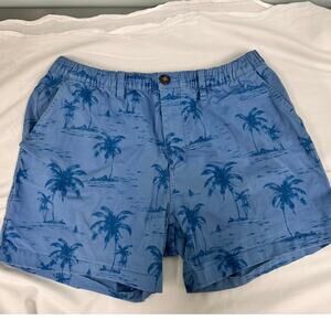 Chubbies Shorts Mens XL Blue Palm Tree Chino Elastic Waist Tropical 5.5 Inseam